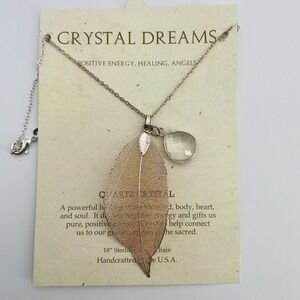 Stone Circle Studio Crystal Dreams Quartz Leaf Sterling Silver Necklace 18" USA